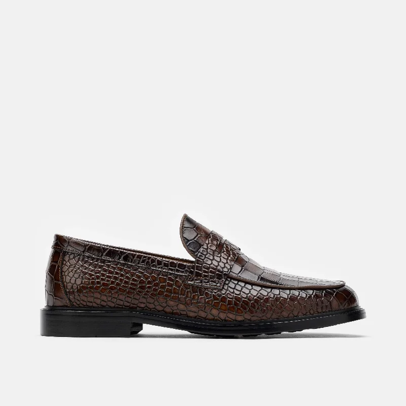 Classic Oxford Shoes Calum Brown Crocskin Leather Penny Loafers