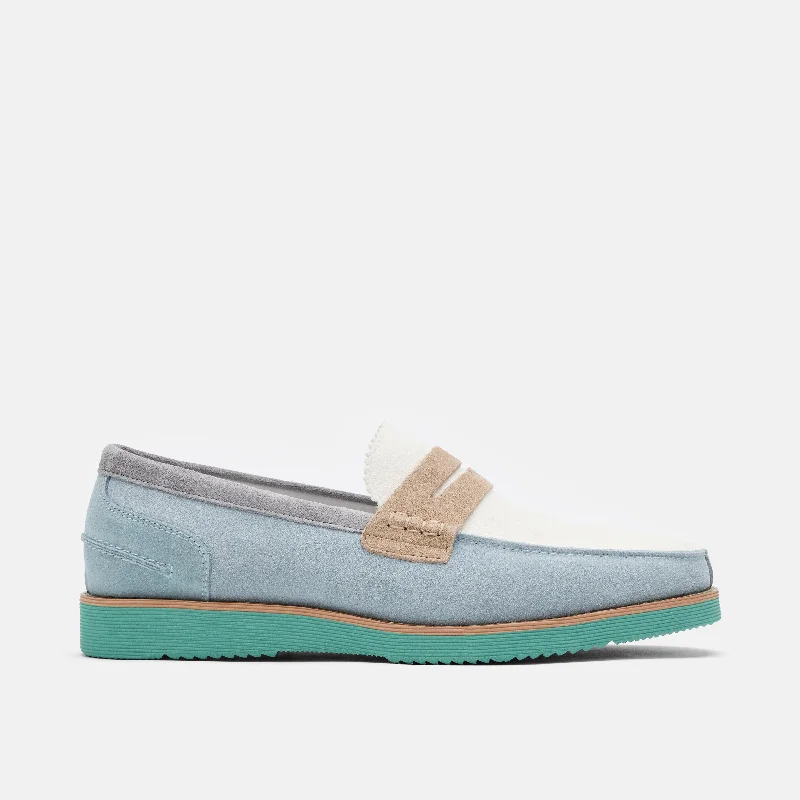 Cozy Casual Shoes Abe Blue Mist Colorblock Suede Penny Loafers