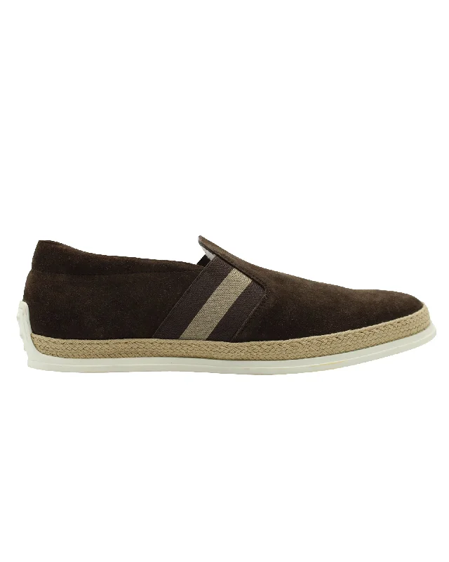 Cozy Casual Shoes Tod's Stripe Espadrille Loafers in Dark Brown Suede
