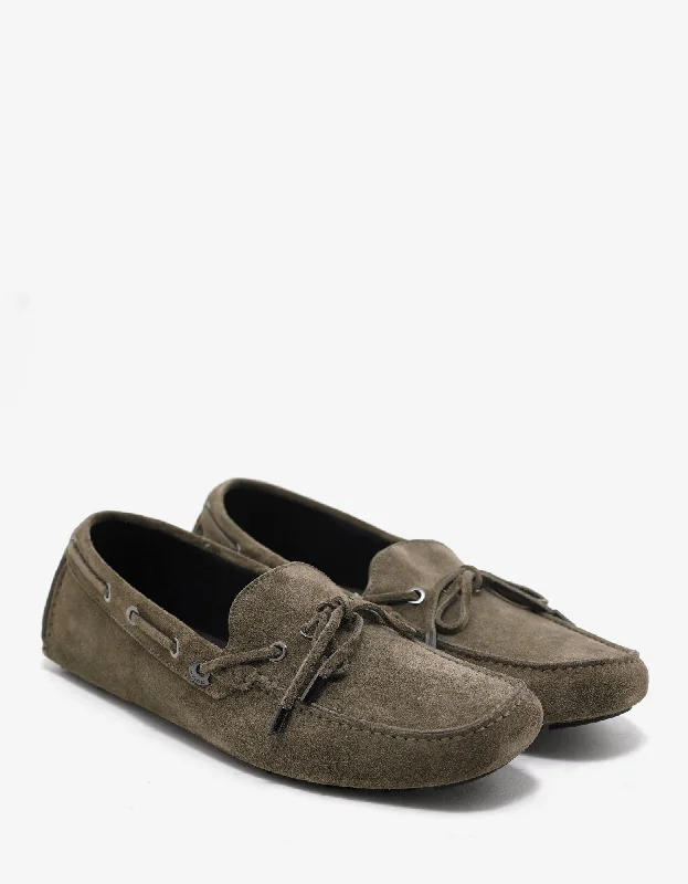 High Fashion Footwear Moncler Aymeric Khaki Suede Leather Driving Shoes