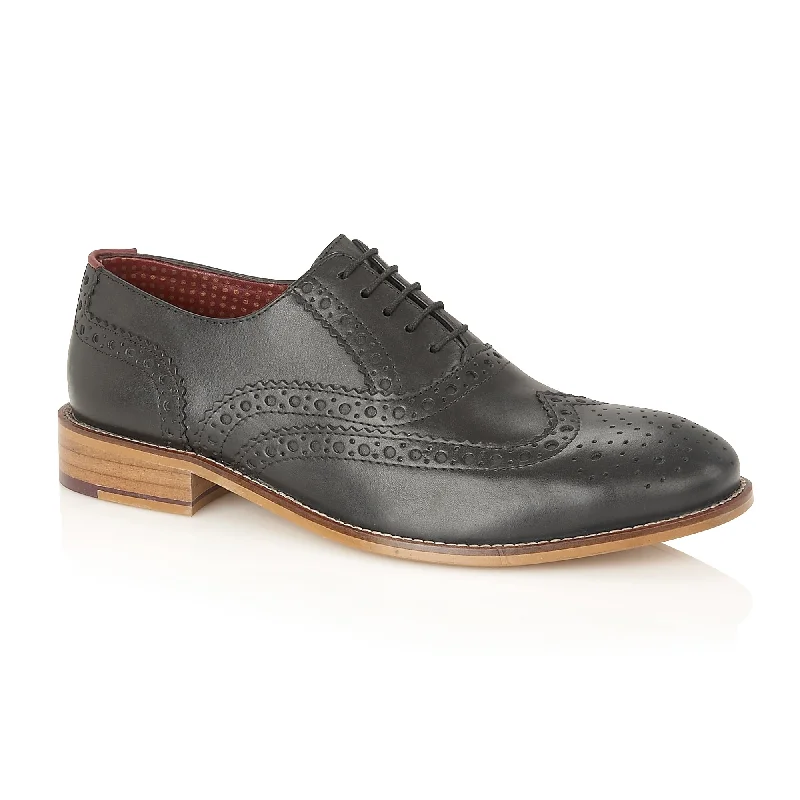 Comfortable Running Sneakers Gatsby Brogue Black - Wide Fit