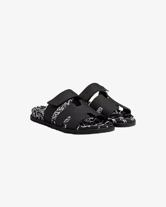 Outdoor Running Shoes Hermès Chypre Black and White with "Graff Hermès" Print Sandals
