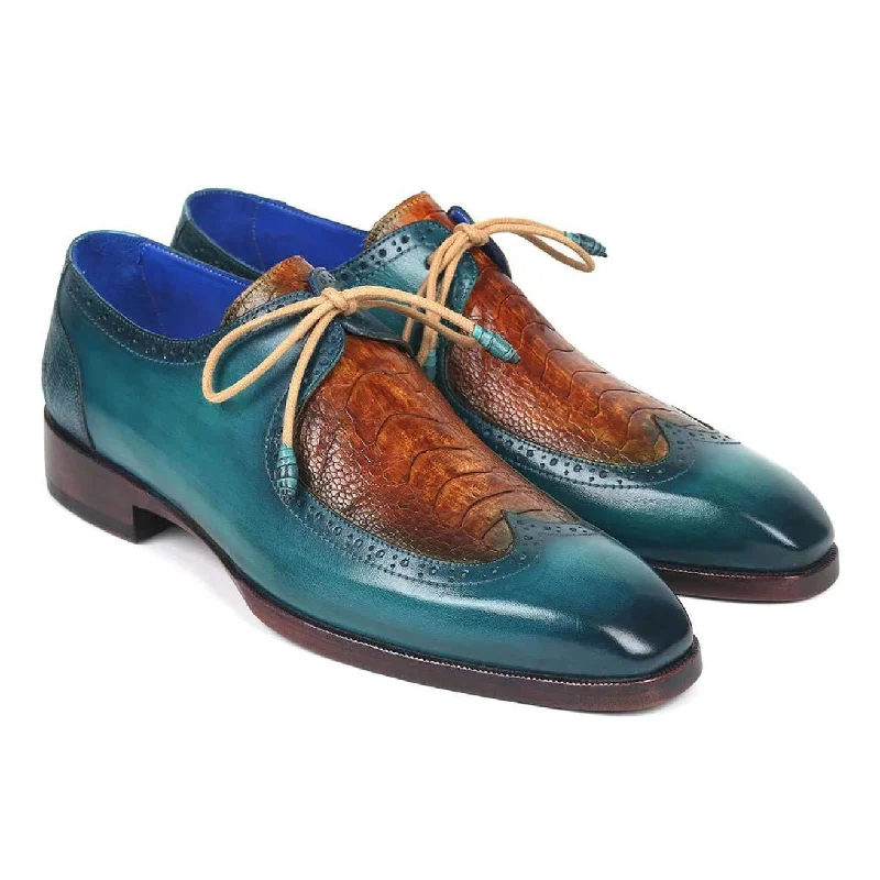 Comfortable Snow Sneakers Paul Parkman Men's Blue & Brown Ostrich and Calf-Skin Derby Oxfords 788GY74 (PM6115) Comfortable Snow Sneakers Paul Parkman Men's Blue & Brown Ostrich and Calf-Skin Derby Oxfords 788GY74 (PM6115)