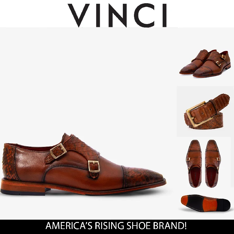 Durable Sports Sneakers The Bishkek Tan Leather Cap Toe Double Monk Strap Men  Shoe
