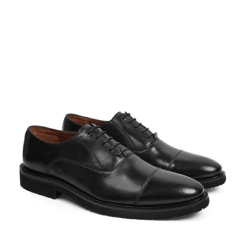 Comfortable Work Sneakers Black Leather Lightweight Oxford Lace-Up Shoes