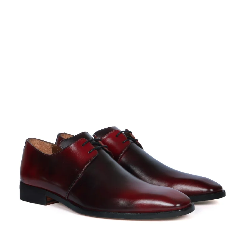 Stylish Boots For Sale Patina Finish Derby Lace-Up Wine Dual Tone Leather Formal Shoes By Brune & Bareskin