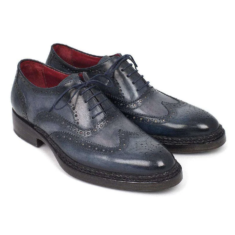 Designer Boots Collection Paul Parkman Handmade Designer Shoes Men's Triple Leather Sole Wingtip Oxfords Brogues Blue (PM5302) Designer Boots Collection Paul Parkman Handmade Designer Shoes Men's Triple Leather Sole Wingtip Oxfords Brogues Blue (PM5302)
