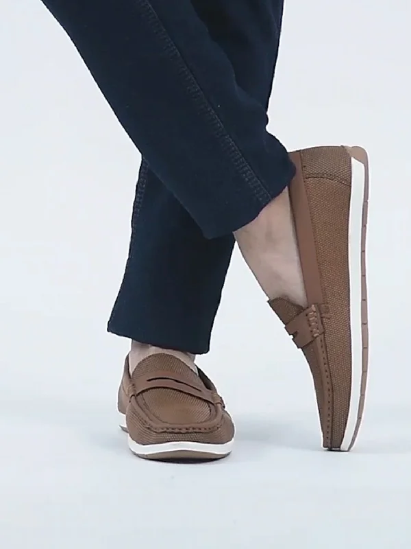 Fashion Sneakers For Work Men Tan Textured Design Casual Slip On Loafer Boat Shoes