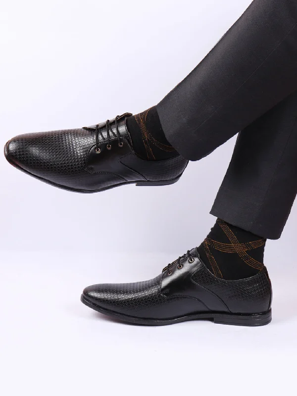 Stylish Work Sneakers Men Black Pattern Design Formal/Office Lace Up Shoes