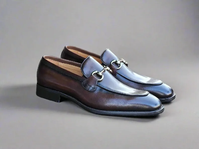 Warm Hiking Boots Burnished Calfskin Horsebit Loafer