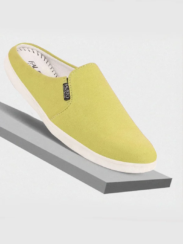 Comfortable Heeled Shoes Men Green Casual Back Open Canvas Stylish Slip On Shoes