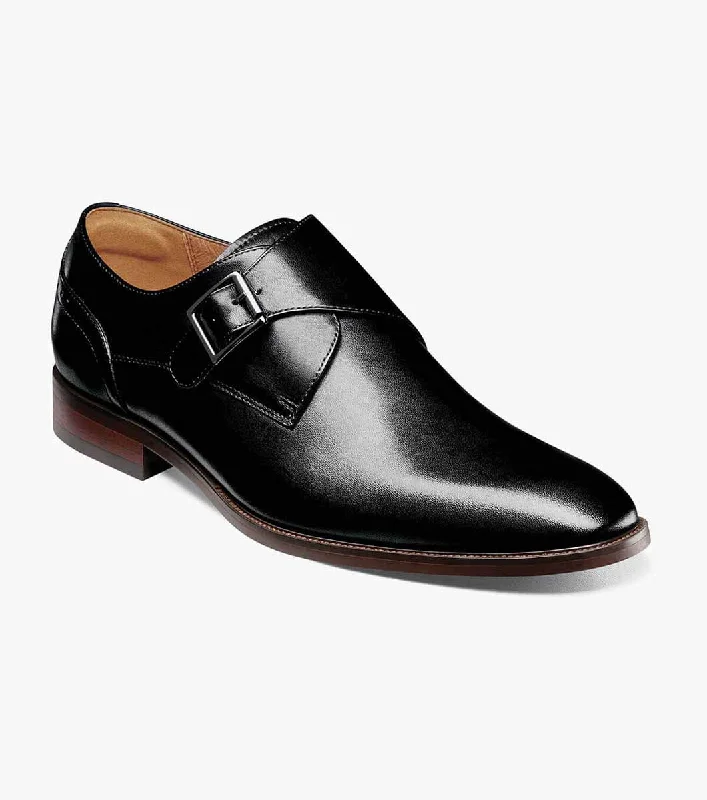 Leather Casual Shoes SORRENTO Plain Toe Single Monk Strap - Black