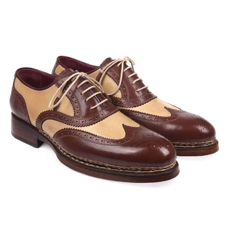 Stylish Casual Footwear Paul Parkman Handmade Designer Shoes Triple Leather Sole Goodyear Welted Wingtip Brogues Dual-tone Beige & Brown Oxfords (PM5614) Stylish Casual Footwear Paul Parkman Handmade Designer Shoes Triple Leather Sole Goodyear Welted Wingtip Brogues Dual-tone Beige & Brown Oxfords (PM5614)