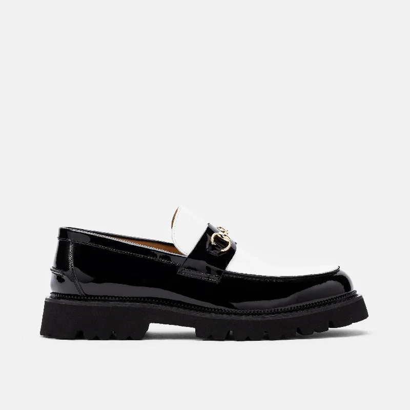 Comfortable Snow Sneakers Blake Black/White Patent Leather Lug Bit Loafers