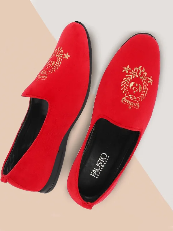 Best Hiking Shoes Online Men Rose Red Velvet Embroidery Party Casual Loafer Shoes