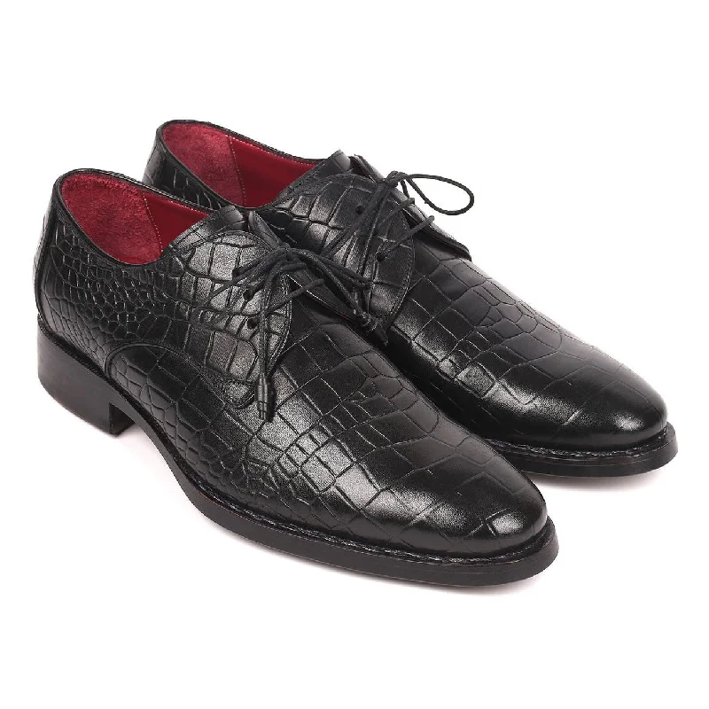 Slip-On Winter Shoes Paul Parkman Men's Black Crocodile Print / Calf-Skin Leather Good Year Welted Derby Oxfords 5254BLK (PM6162) Slip-On Winter Shoes Paul Parkman Men's Black Crocodile Print / Calf-Skin Leather Good Year Welted Derby Oxfords 5254BLK (PM6162)