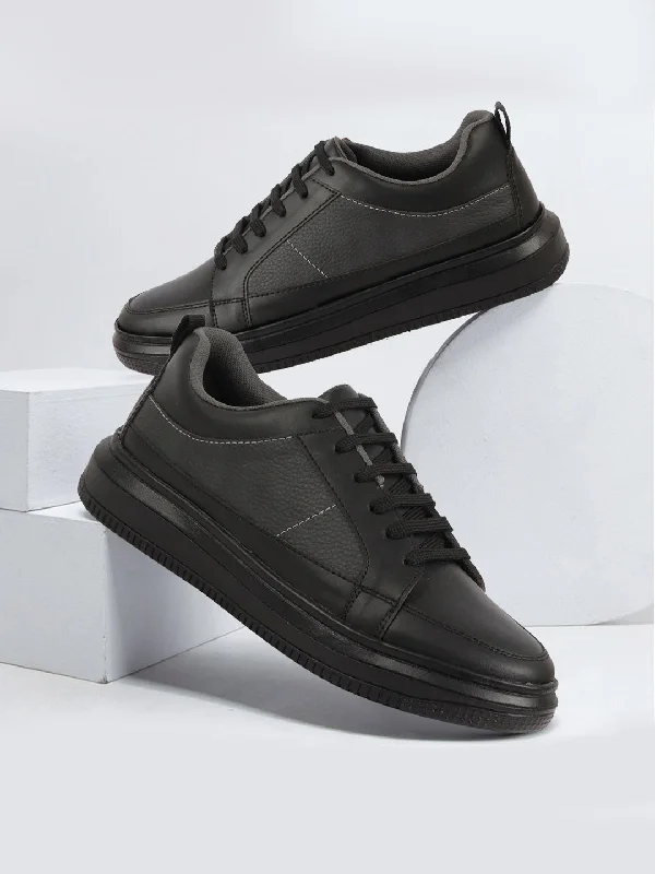 High Fashion Footwear Men Black Classic Chunky Lace Up Sneaker Ankle Shoes|Walking|Low Top|Casual Shoe