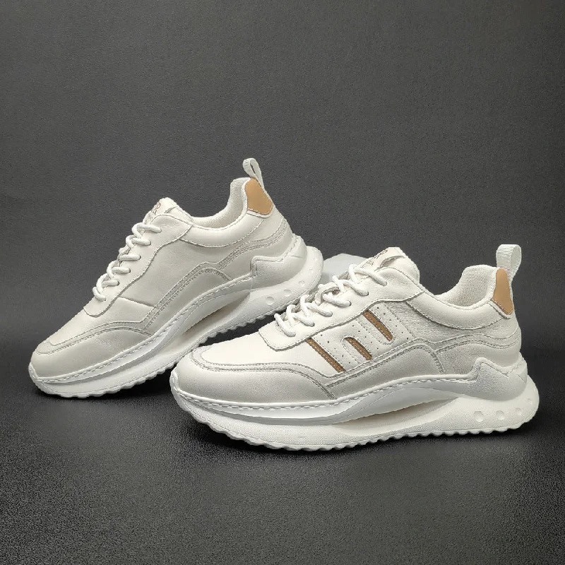 High Fashion Sneakers Men Stylish Thick Soled Leather Casual Shoes