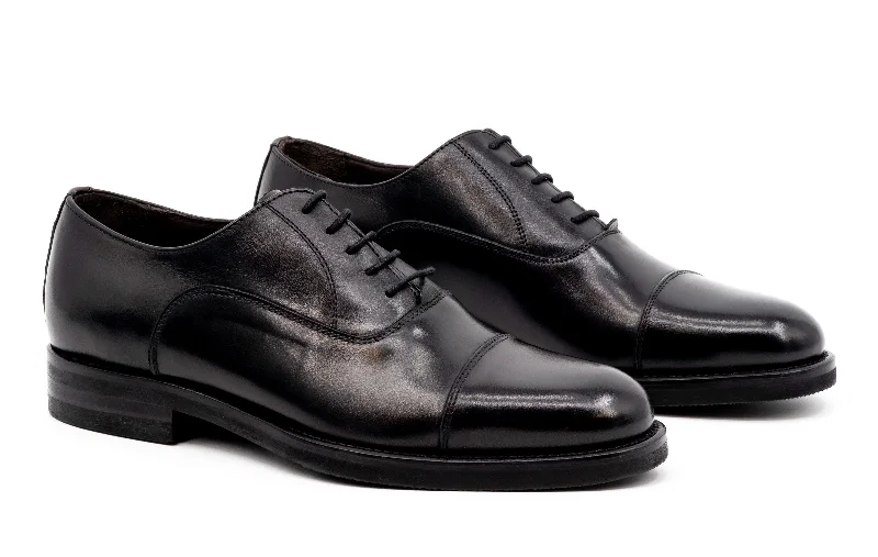 Stylish Running Footwear Campania Italian Calf Leather Cap Toe - Black