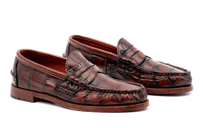 Comfortable Loafers For Work Jacob American Alligator Penny Loafers - Antique Chestnut Comfortable Loafers For Work Jacob American Alligator Penny Loafers - Antique Chestnut