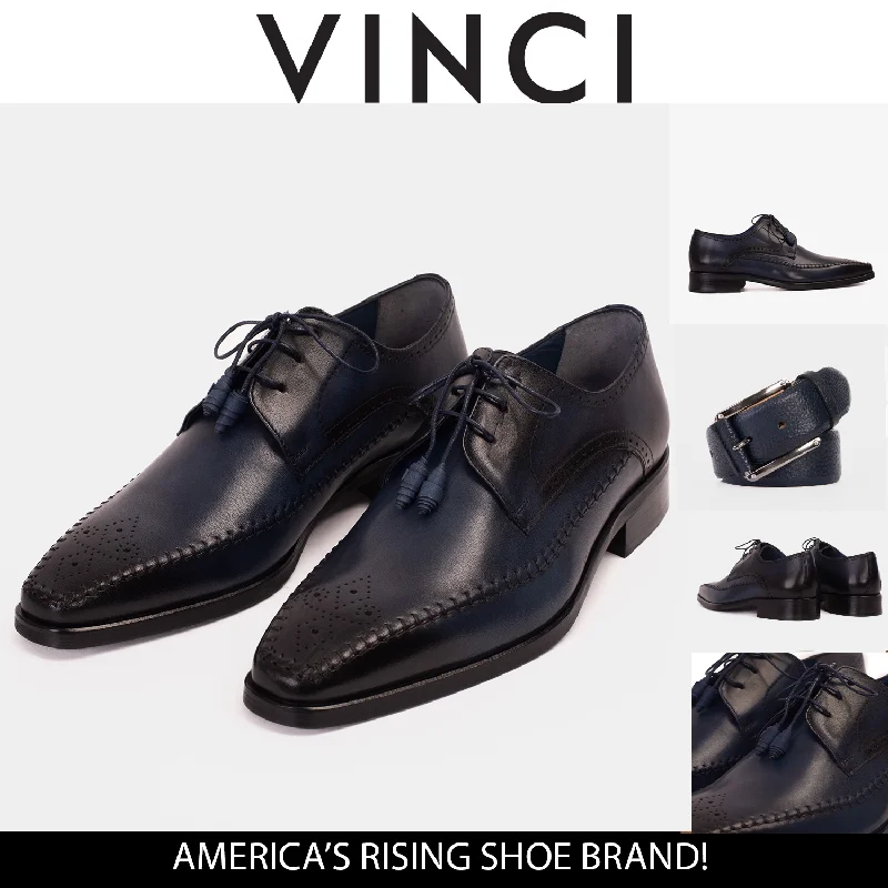 Comfortable Winter Sneakers The Moon Navy Blue Leather Derby Men  Shoe