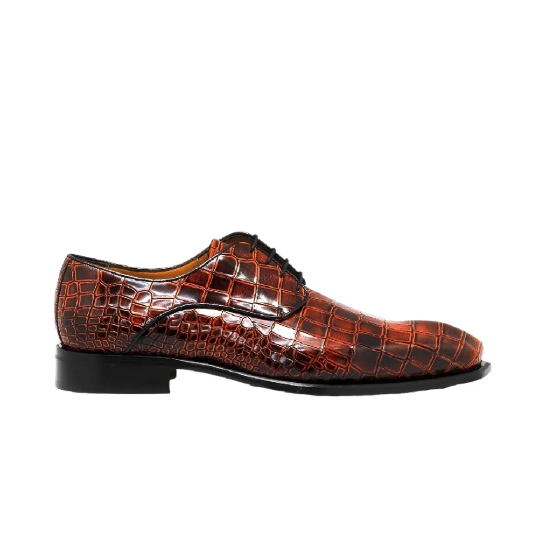 Stylish Boots For Sale Mister Camos 39125 Men's Shoes Red Crocodile Print Leather Derby Oxfords (MIS1125)