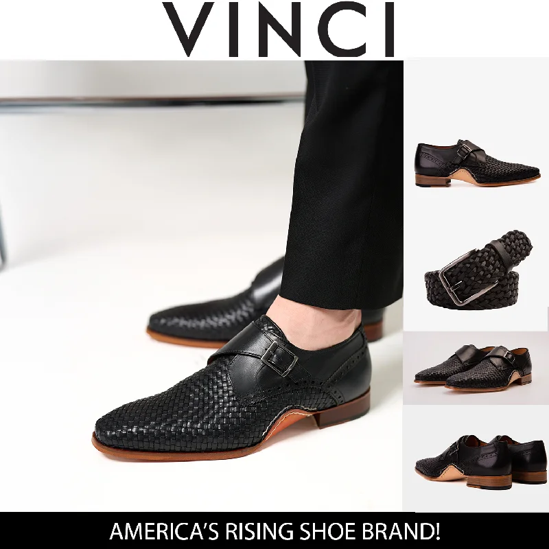 Slip-On Winter Shoes The Rolls Woven Black Leather Single Monk Strap Handmade Men Shoe Slip-On Winter Shoes The Rolls Woven Black Leather Single Monk Strap Handmade Men Shoe