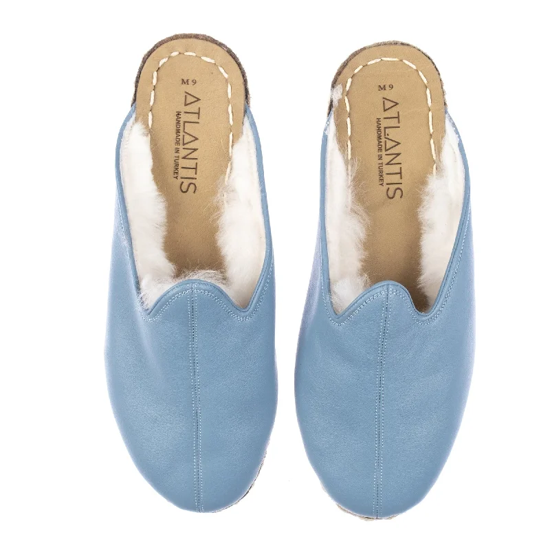Comfortable Snow Boots Men's Ice Blue Shearling Slippers