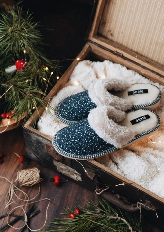Comfortable Winter Sandals Blue Polka Dot Slippers