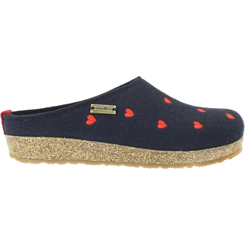 Designer Hiking Boots Women's Haflinger Grizzly Cuoricini Navy Wool Felt