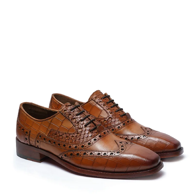 Breathable Hiking Boots Tan Leather Formal Shoes with Wingtip Punching Brogue Oxford Lace-Up Closure Breathable Hiking Boots Tan Leather Formal Shoes with Wingtip Punching Brogue Oxford Lace-Up Closure