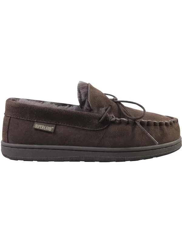 Comfortable Hiking Sandals Mens Suede Sheepskin Lined Moccasin Slippers