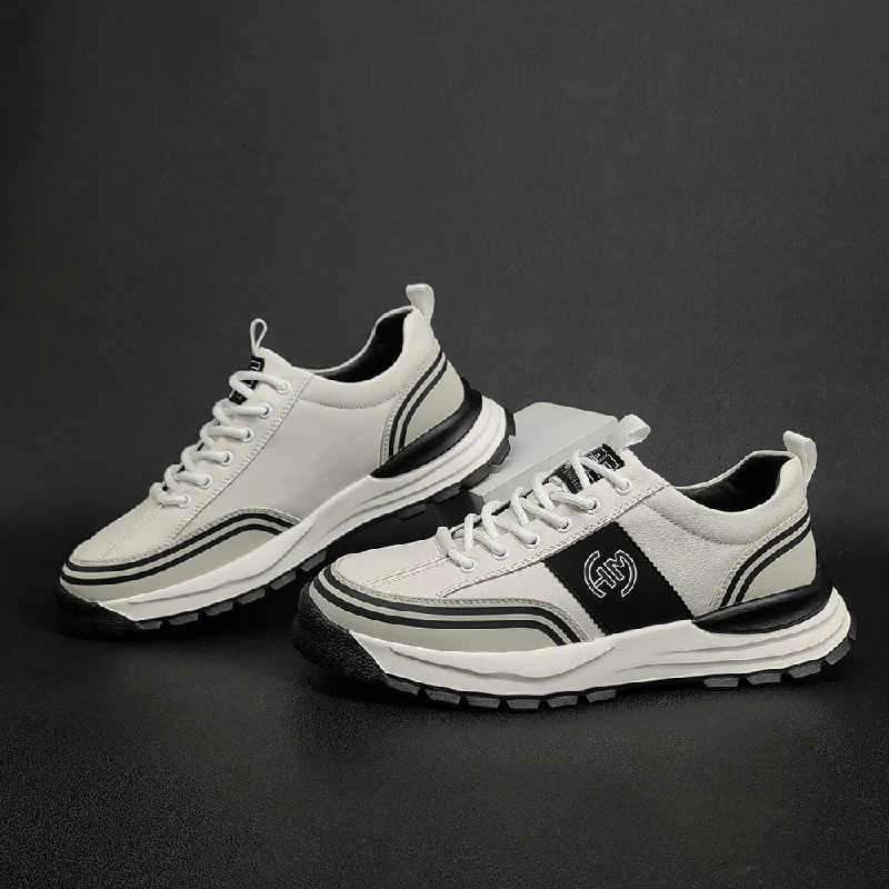 Outdoor Sneakers Collection Men Fashion Patchwork Leather Thick Soled Casual Shoes