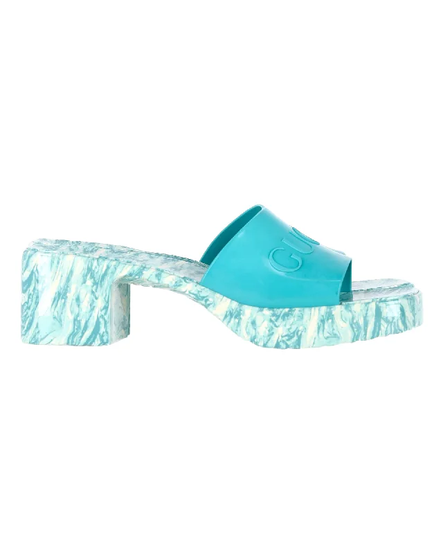 Comfortable Sports Shoes Gucci Marble Sole Logo-Embellished Sandals in Light Blue