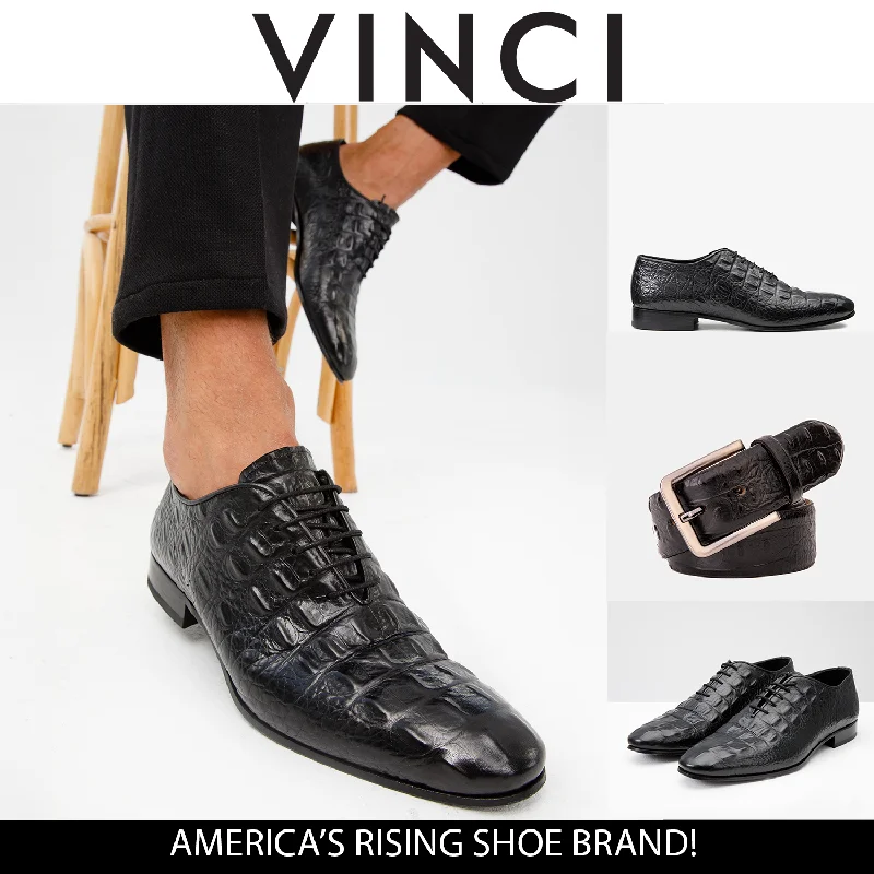 Sporty Hiking Shoes The Randor Black Crocodile Leather Oxford Men Shoe