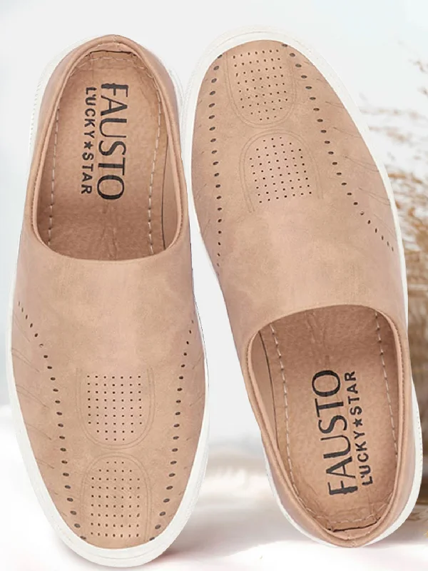 Best Formal Shoes Online Men Chikku Back Open Stylish Design Slip On Shoes