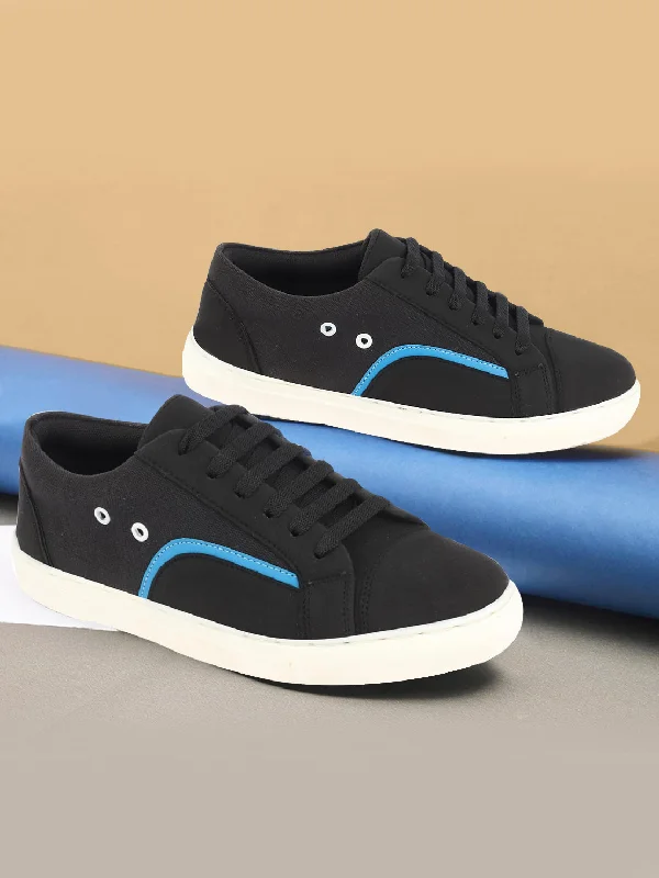 Formal Sports Shoes Men Black Colorblocked Upper Denim Strip Design Comfort Lace Up Canvas Sneakers Shoes Formal Sports Shoes Men Black Colorblocked Upper Denim Strip Design Comfort Lace Up Canvas Sneakers Shoes