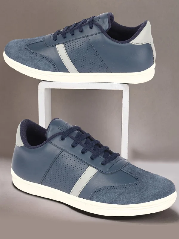Casual Sandals For Sale Men Navy Blue Embellished Strip Breathable Upper PU Suede Leather Lace Up Sneakers Shoes