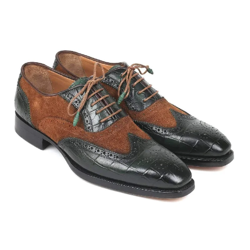 Stylish Winter Boots Paul Parkman Men's Brown and Green Pattern Print / Calf-Skin and Suede Leather Good Year Wing Tips Oxfords 9941-BWG (PM6125) Stylish Winter Boots Paul Parkman Men's Brown and Green Pattern Print / Calf-Skin and Suede Leather Good Year Wing Tips Oxfords 9941-BWG (PM6125)