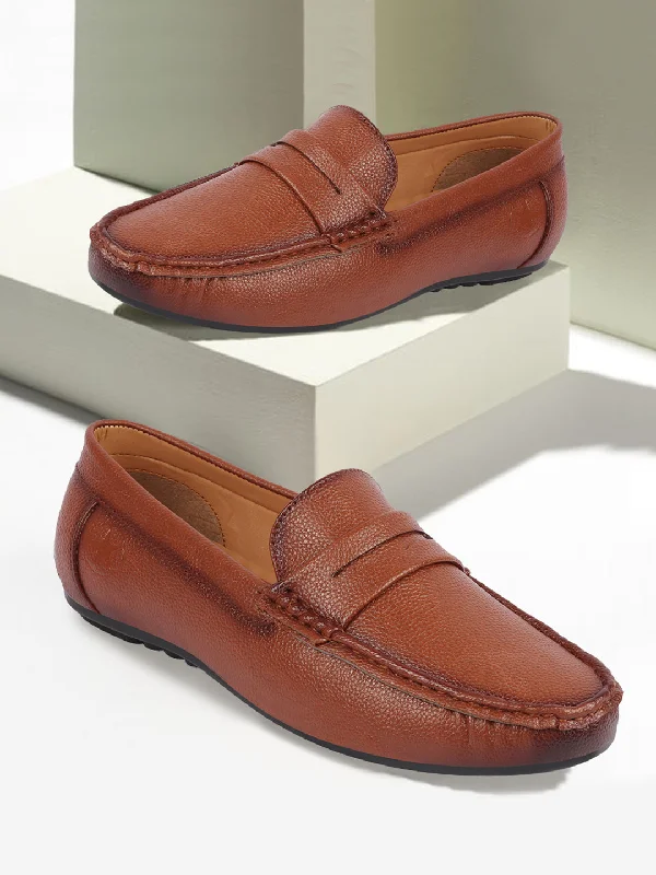 Trendy Platform Sneakers Men Tan Hand Stitched Textured Design Casual Slip On Moccasins and Loafers