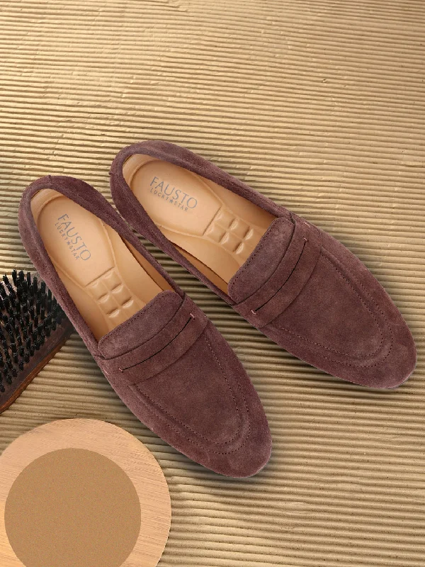 Stylish Work Sneakers Men Brown Suede Leather Outdoor Penny Loafer Shoes