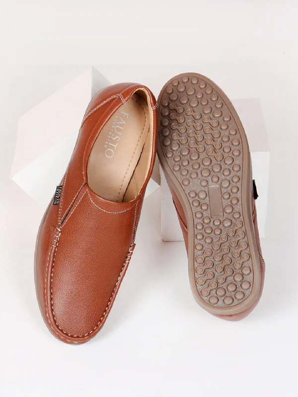 Trendy Casual Shoes Men Tan Side Stitched Casual Comfort Slip On Loafer Shoes