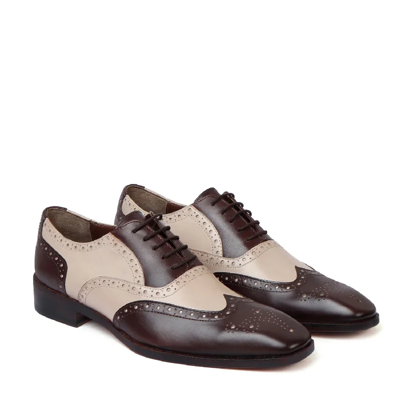 Stylish Winter Footwear Chic Dual Tone Dove-Dark Brown Punching Brogues Oxford Lace-Up Leather Shoes by Brune & Bareskin Stylish Winter Footwear Chic Dual Tone Dove-Dark Brown Punching Brogues Oxford Lace-Up Leather Shoes by Brune & Bareskin