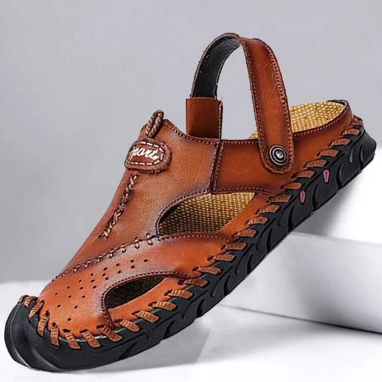 Eco-Friendly Sneakers Kaegreel Men's Hand Stitching Leather Non Slip Outdoor Casual Beach Sandals
