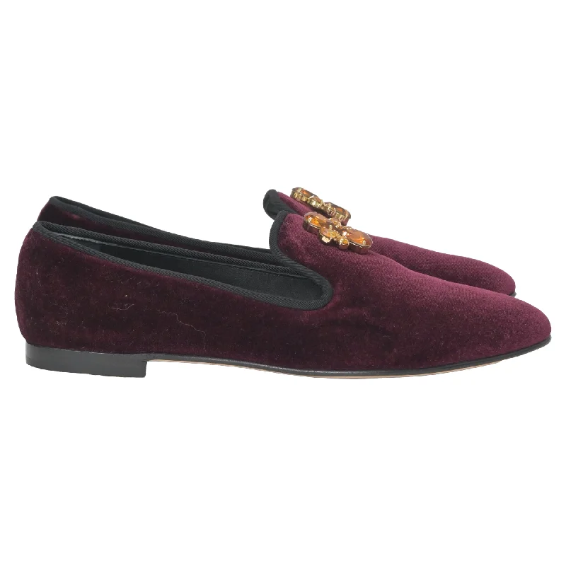 Casual Snow Shoes Giuseppe Zanotti Dalila Crystal Embellished Loafers in Burgundy Velvet