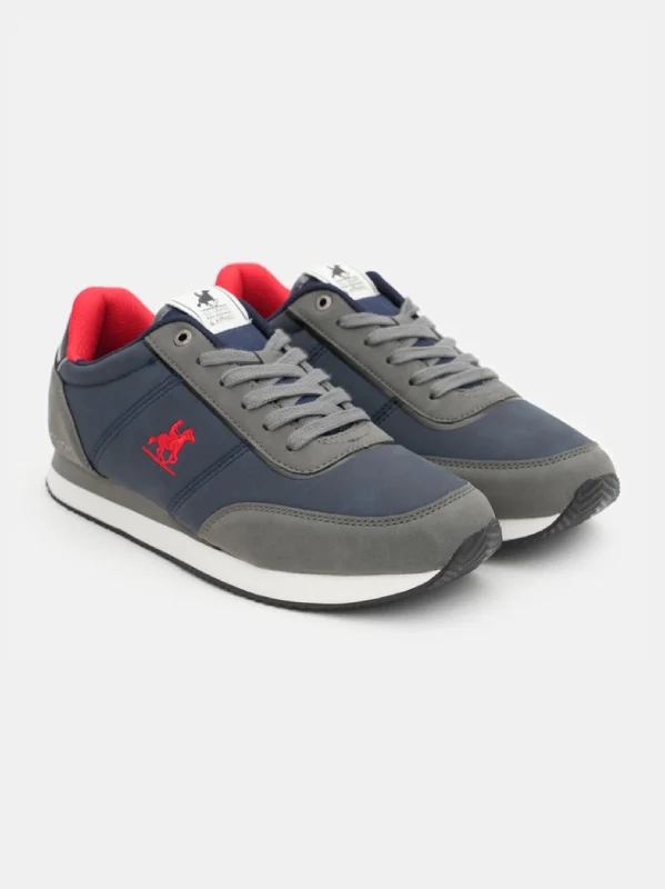 Trendy Platform Sneakers Men's Brand Logo Embroidered Sneakers,Navy/Grey