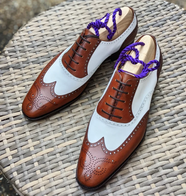 Formal Sports Shoes Ascot Gatsby - Tan Hatch Grain & White Calf