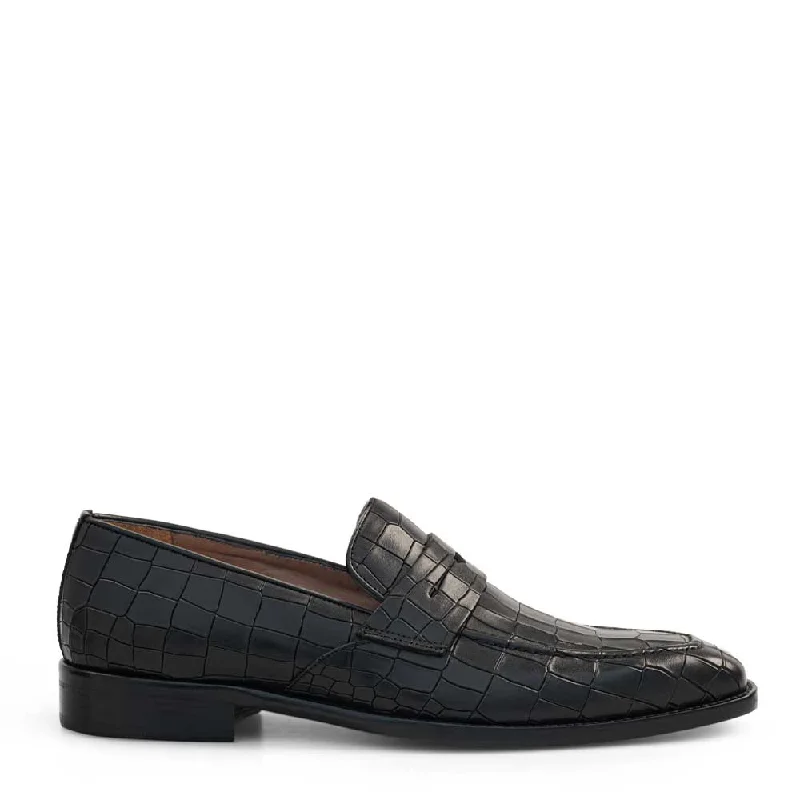 Warm Winter Boots 19542 Croco-Embossed Leather Penny Loafer