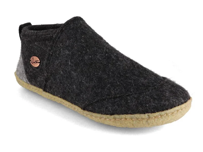 Luxury Leather Sneakers WoolFit® Office Slippers Taiga with Rubber Sole, dark gray