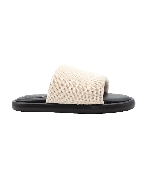 Durable Snow Boots Proenza Schouler Pipe Stretch-Knit Slides in Ecru Leather